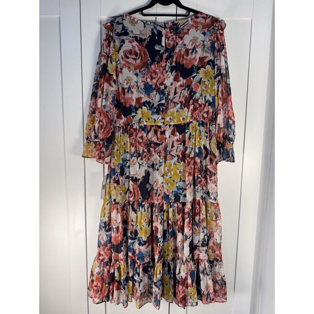 Donna Ricco Floral Dress Size 14 Fit & Flare Pleated Midi Wedding Guest Cocktail - Picture 7 of 12